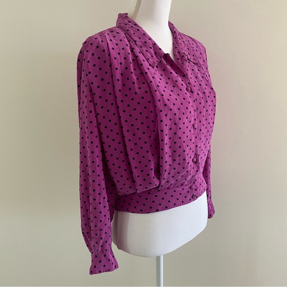 I.B. Diffusion 100% Silk Polka Dot Pleated Blouse Button Down - Picture 5 of 16